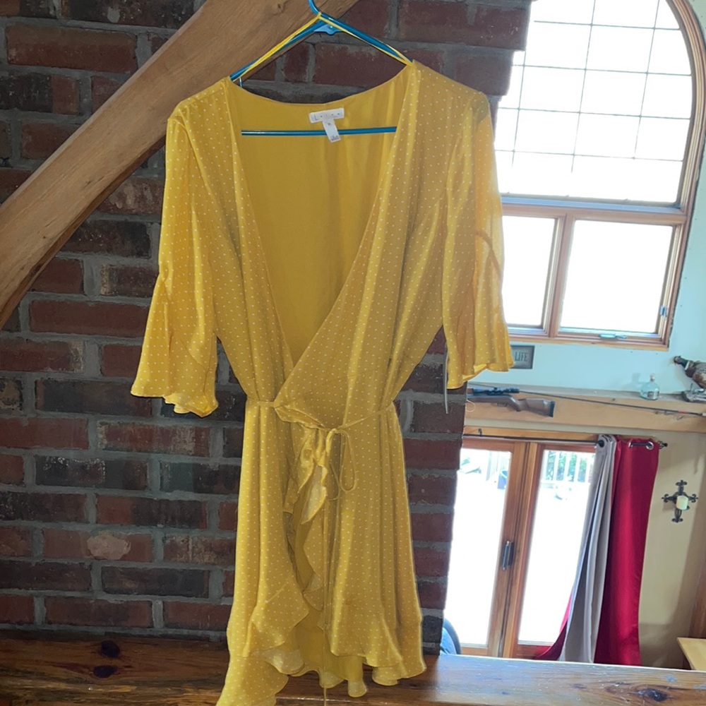 Yellow polka dot wrap dress size XL
